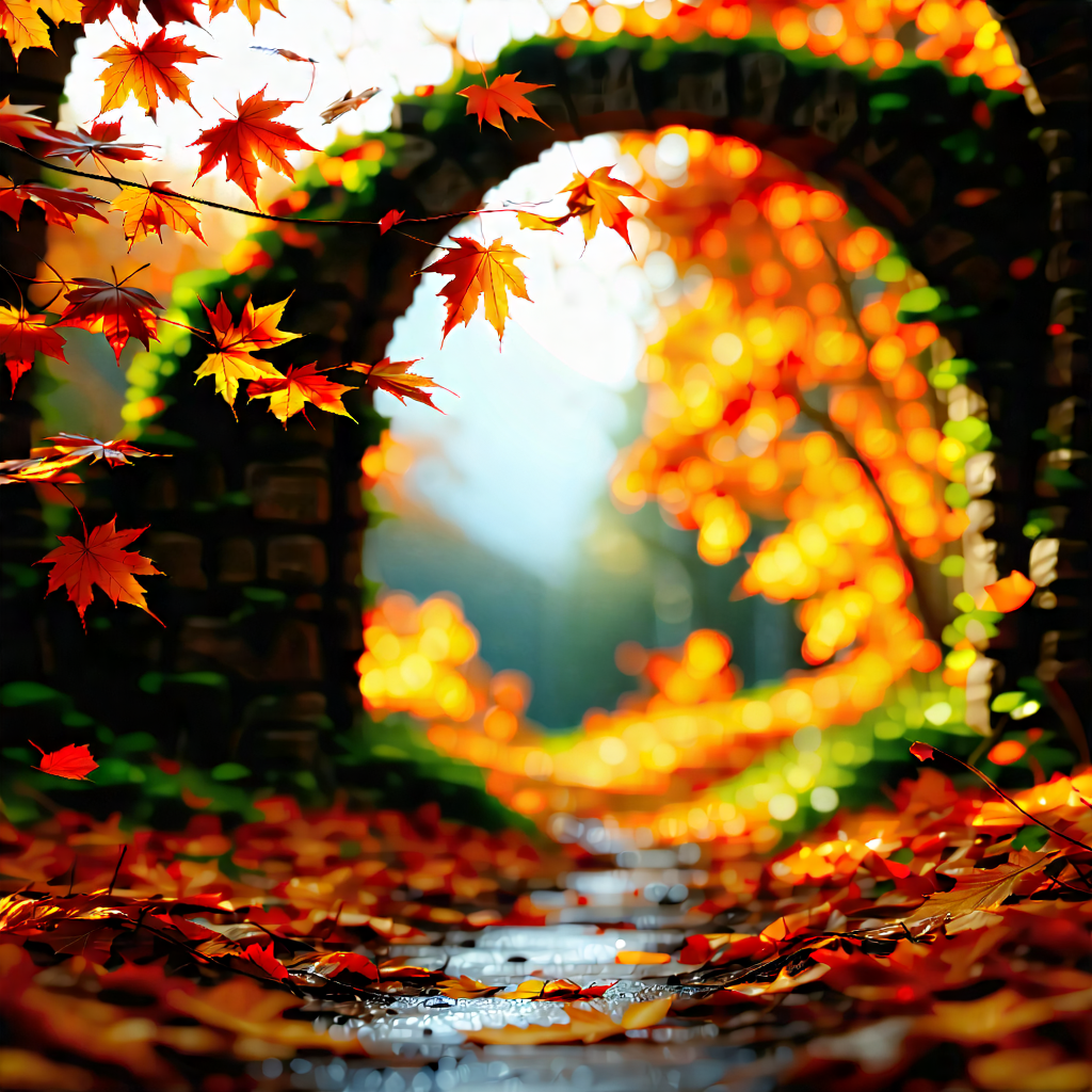 Nature Landscape Photography: Natural Arch In Autumn Colors With Beautiful Autumn