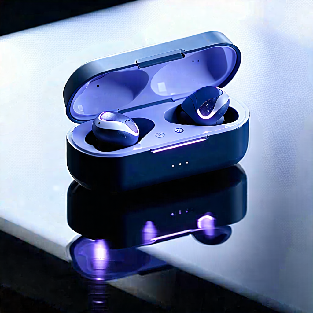 Tech Product Photography: Wireless Earbuds With Holographic Display With Small Black