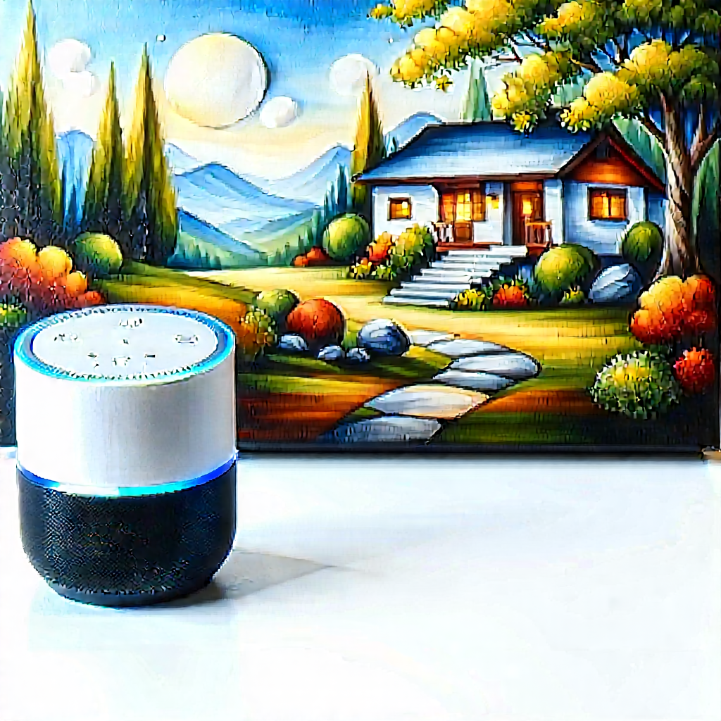Tech Gouache Painting: Smart Home Device With Streaming Content With Painting House