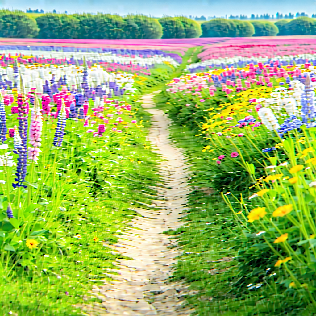 Nature Product Photography: Path Through Flowering Meadow With Beautiful, Colorful