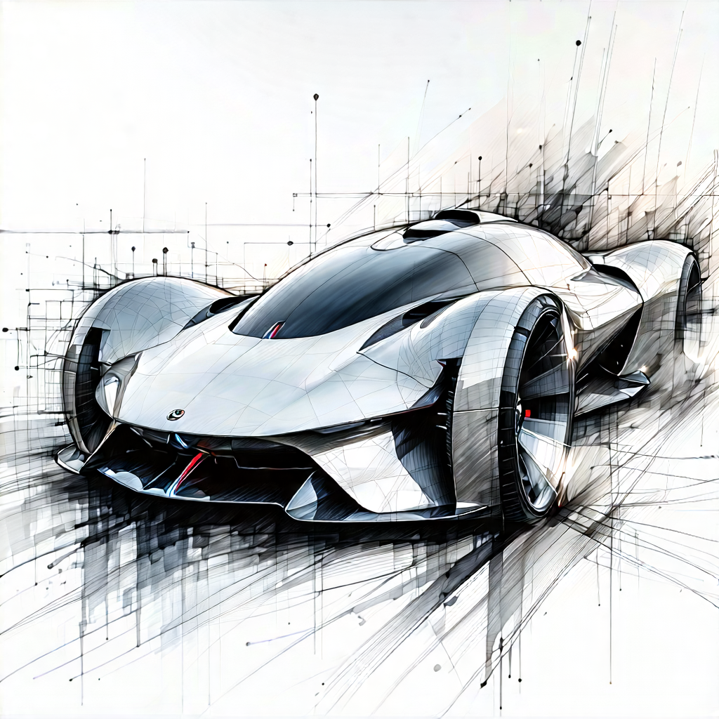 Tech Charcoal Drawing: Innovative Electric Vehicle Design With Drawing Futuristic