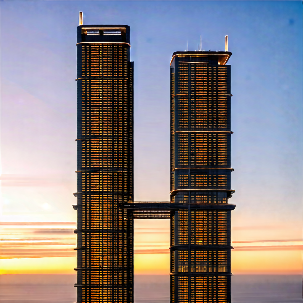 Urban Octane Render: Skyscraper With Artistic Facade With Tall Skyscrapers,
