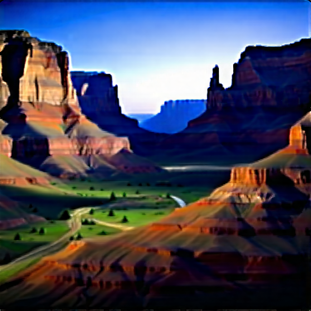 Nature Etching: Canyon During Blue Hour With Beautiful Landscape