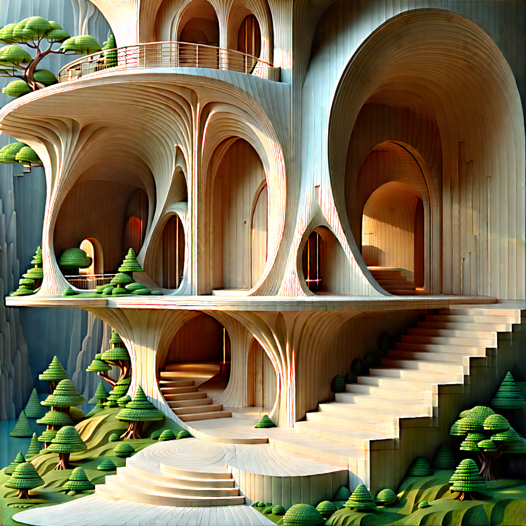 Abstract Fractal Art: Wood Construction With Balance With Painting Large,