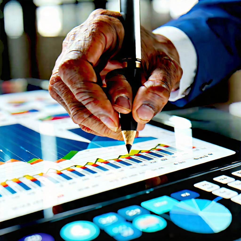 Business Macro Photography: Finance professional using digital tablet