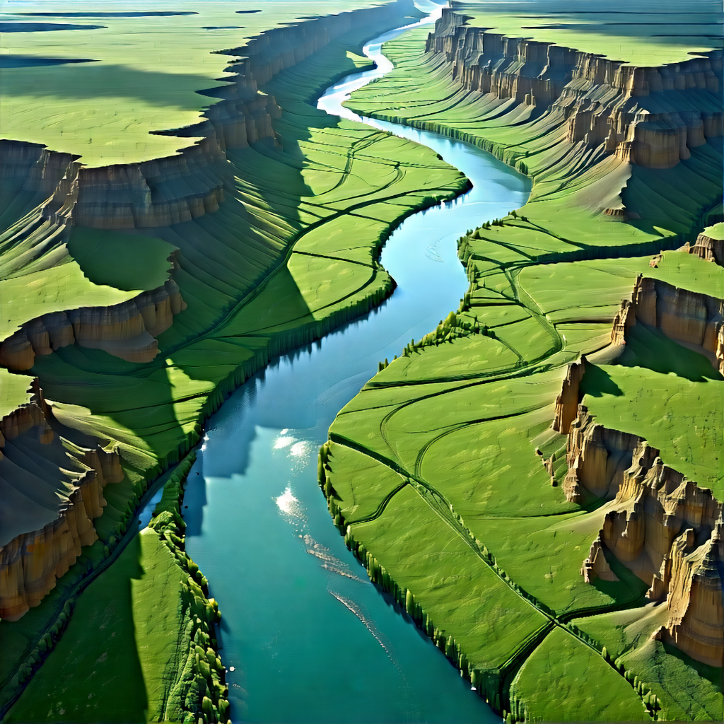 Nature Blender Artwork: Aerial View Of Winding (river:1.17) With Beautiful River