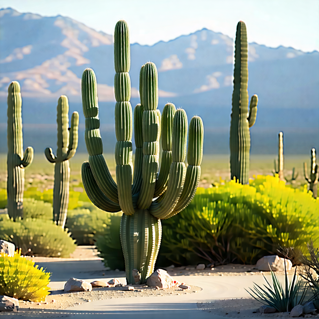 Nature Landscape Photography: Cactus In Natural Setting With Desert Landscape