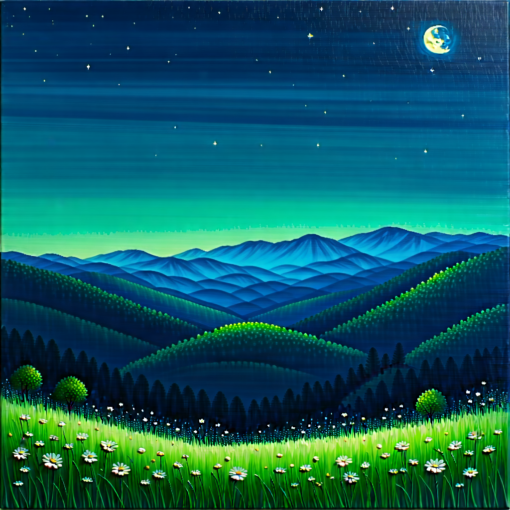 Nature Acrylic Painting: Meadow During Night With Painting Beautiful