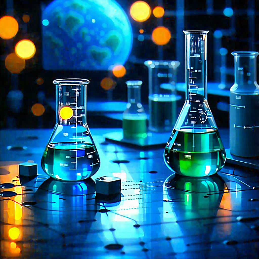 Tech Oil Painting: Futuristic Research Laboratory With Image, There