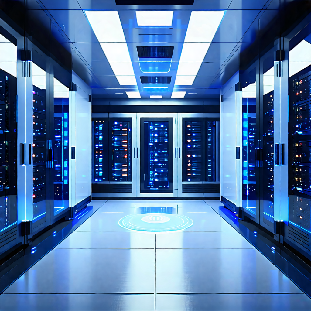 Tech Diagram Style: (futuristic:1.42) Server Room With Image, There