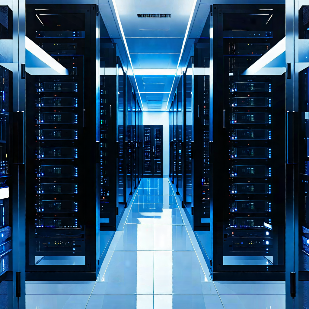 Tech Oil Painting: Futuristic Server Room With Large Room
