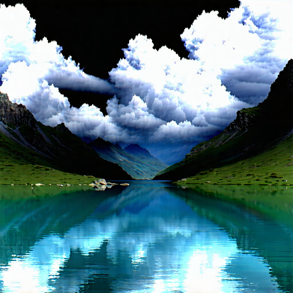Nature Concept Art: Storm Clouds Over Alpine Lake With Serene Lake