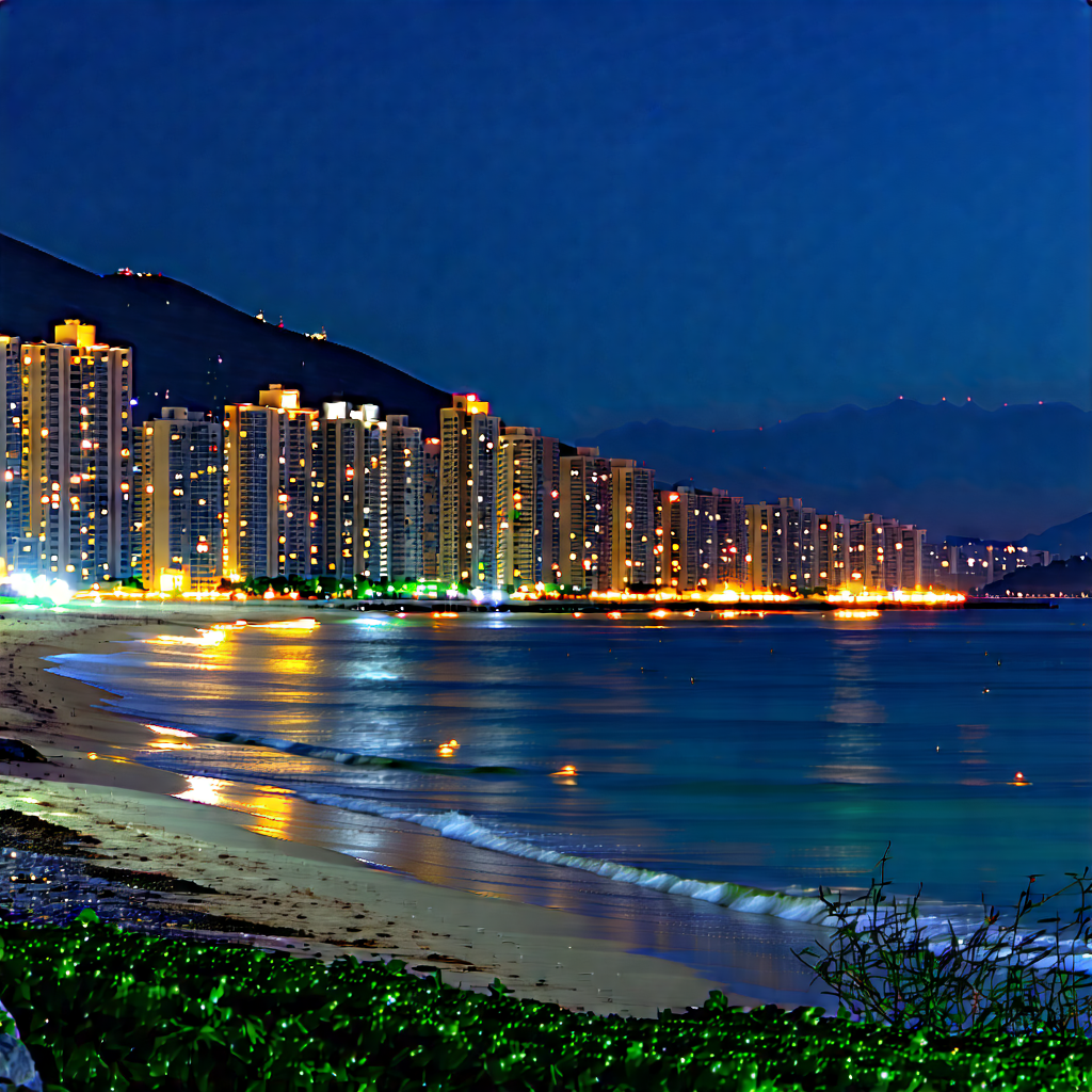 Urban Advertising Photography: Cityscape Of Coastal (city:1.27) During Night With Captures Beautiful