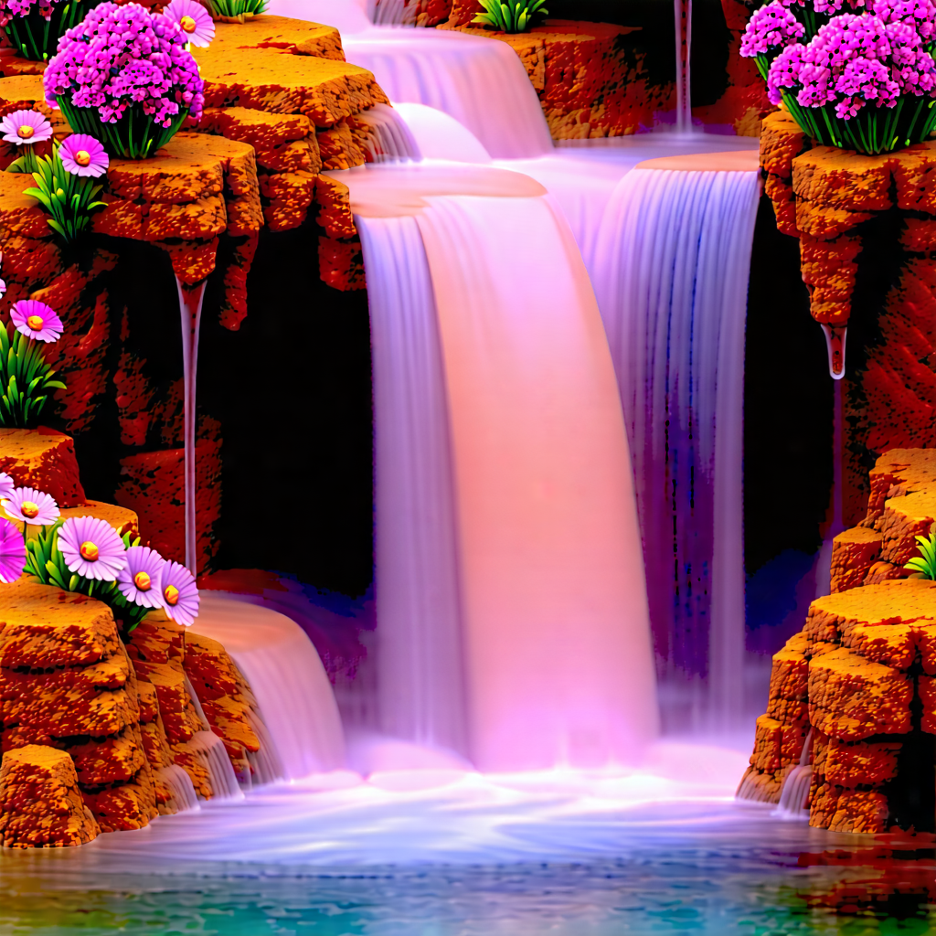 Nature Stock Photography: Waterfall Pool Surrounded By Wildflowers With Beautiful Waterfall