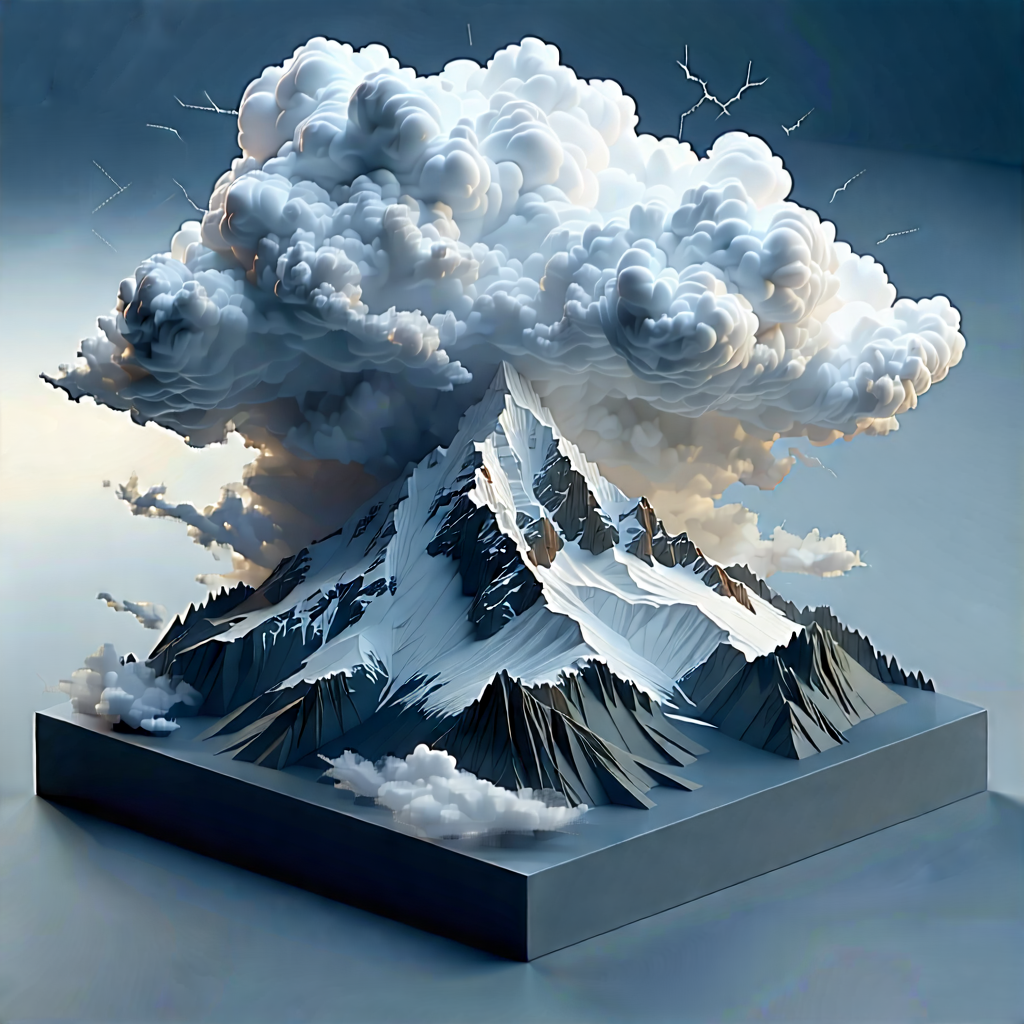 Nature Isometric Design: Storm (clouds:1.44) over mountain peak