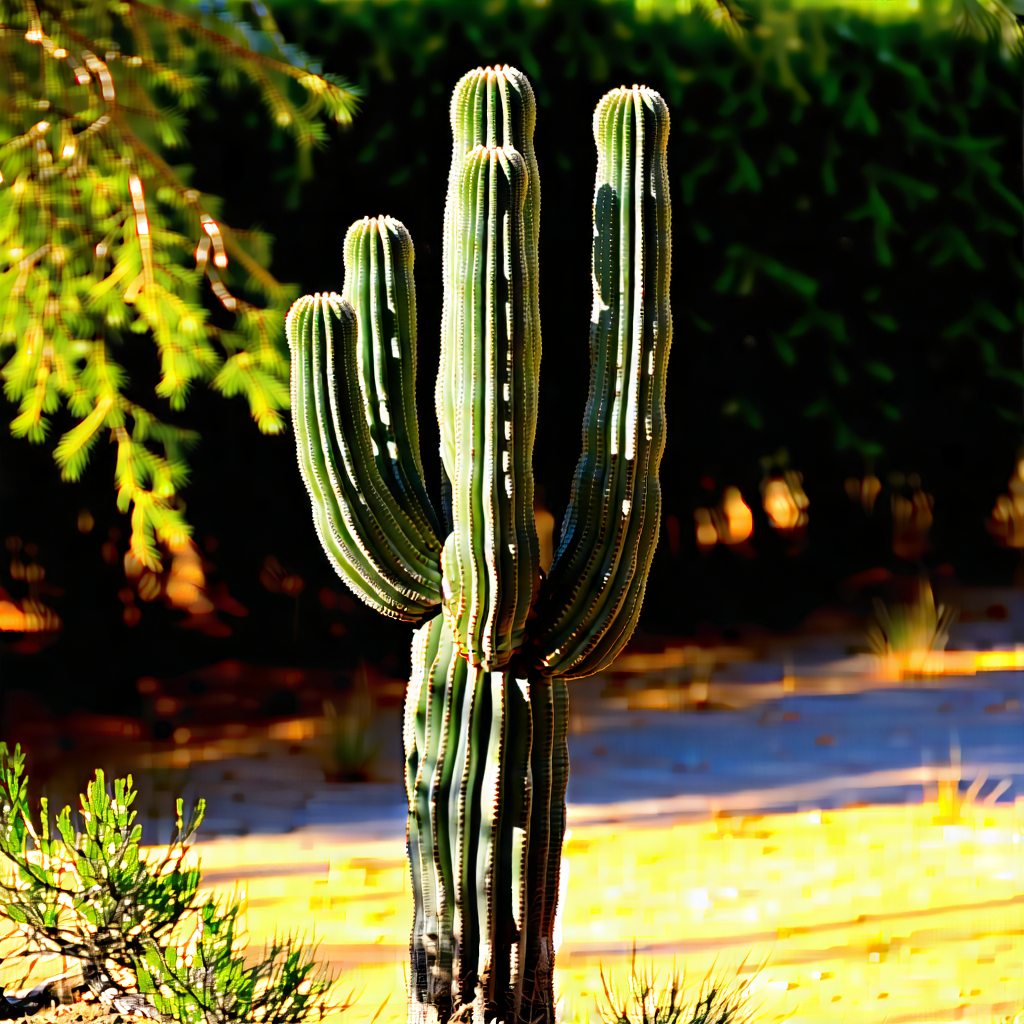 Nature Long Exposure Photography: Cactus In Sunlit Clearing With Cactus Standing