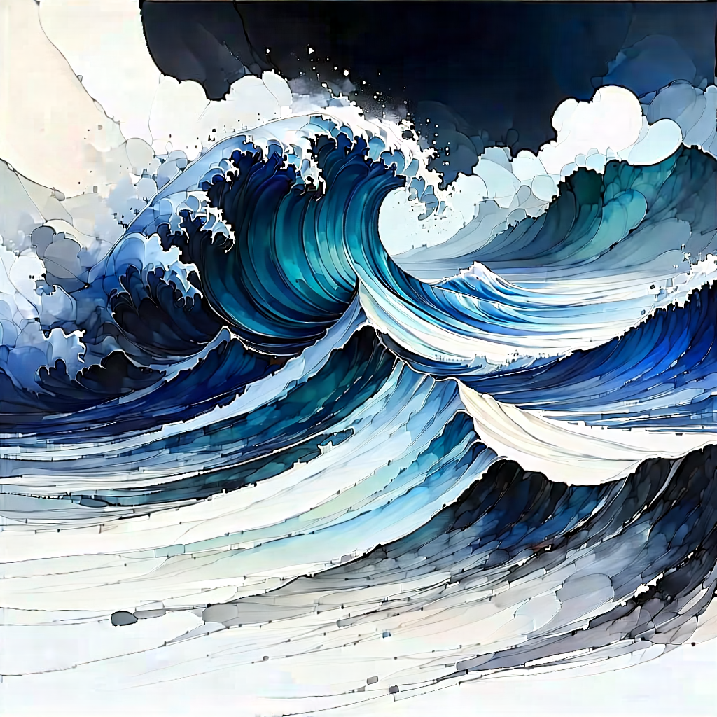 Abstract Ink Drawing: Wave propagation captured in abstract form