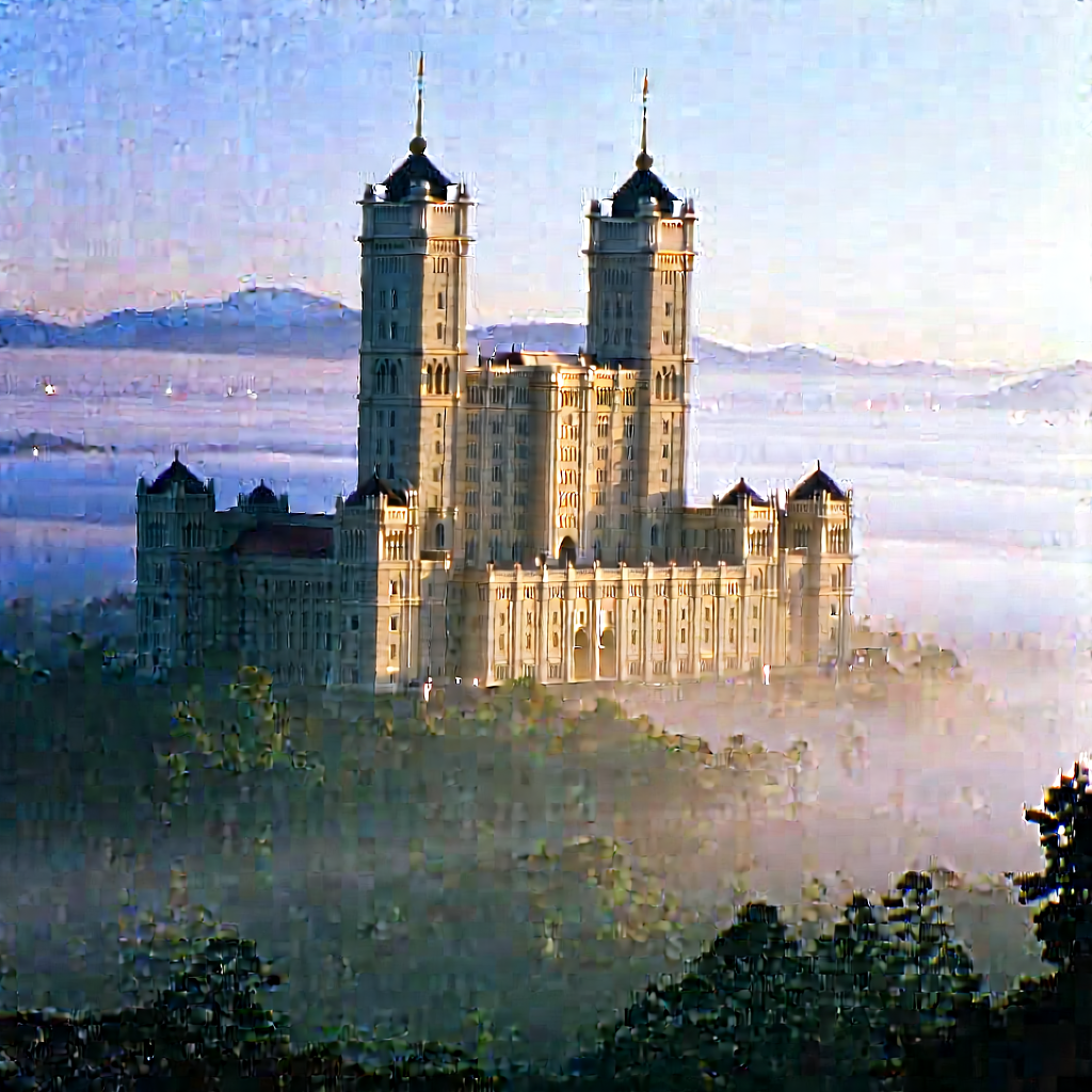 Urban Digital Art: Famous Building With Morning Mist With Large, Ornate
