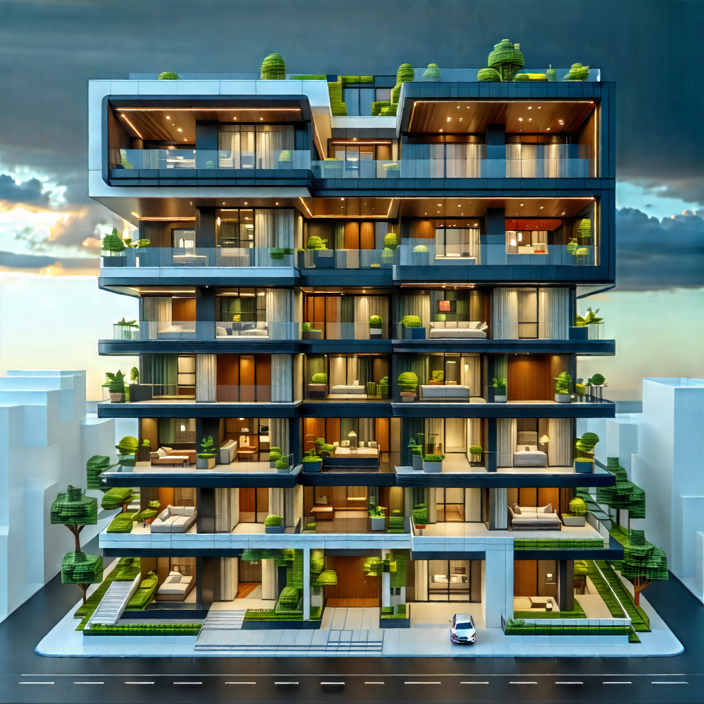 Urban Isometric Design: (modern:1.36) Apartment Complex With Dramatic Lighting With Model Large,