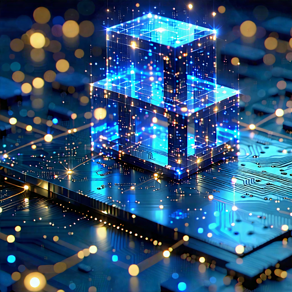 Tech Digital Art: Blockchain Network Visualization With Blue, Three-dimensional