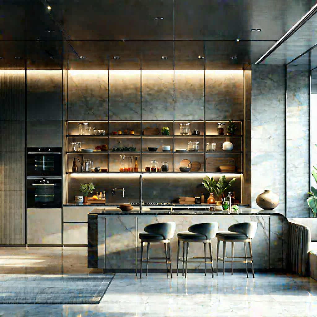 Lifestyle Blender Artwork: Modern Kitchen With Organized Space With Black White