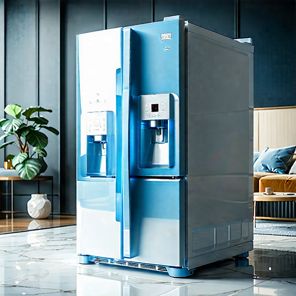 Tech Gouache Painting: Innovative Smart Appliance Design With Large Blue