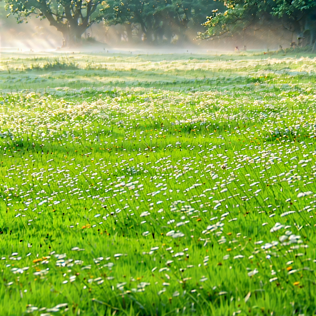 Nature Tilt-shift Photography: Meadow During Foggy Morning With Lush Green