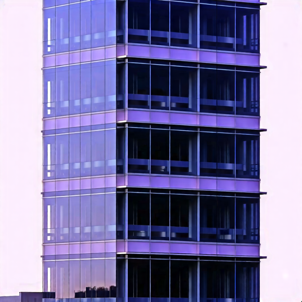 Urban Aerial Photography: Glass Office Tower With Minimalist (design:1.27) With Tall, Purple