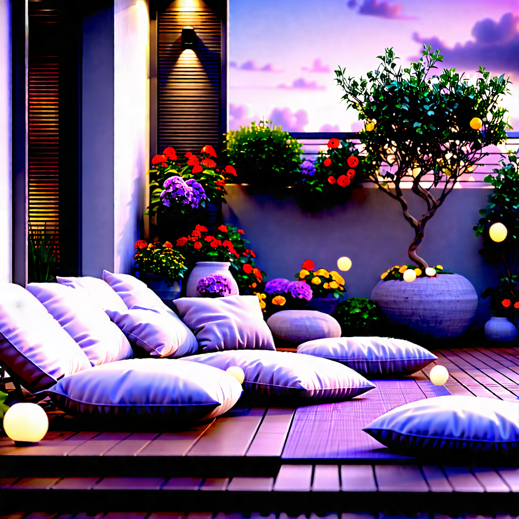 Lifestyle Professional Photography: Balcony Garden With Comfortable Textiles With Beautifully Decorated
