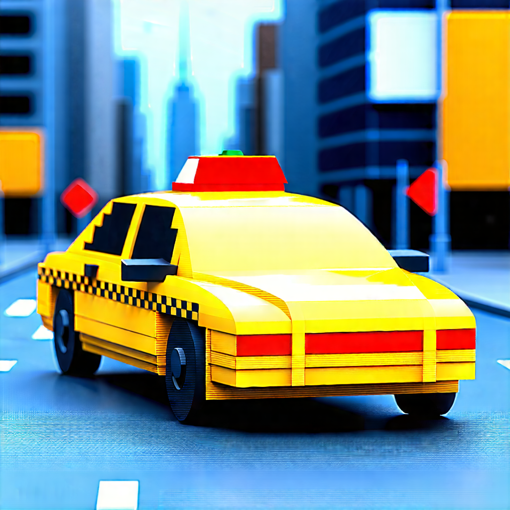 Urban Abstract Design: City Taxi In Main Avenue With Yellow Taxi