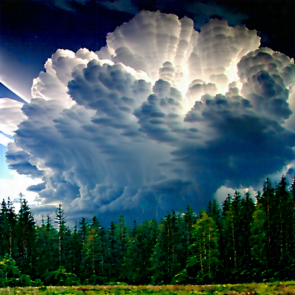 Nature Lithograph: Dramatic Clouds Over Forest Clearing With Large Cloud
