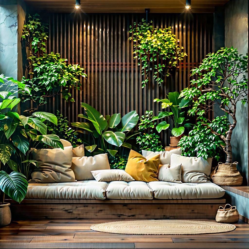 Lifestyle Landscape Photography: Reading Nook With Plants And Natural Elements With Image, There