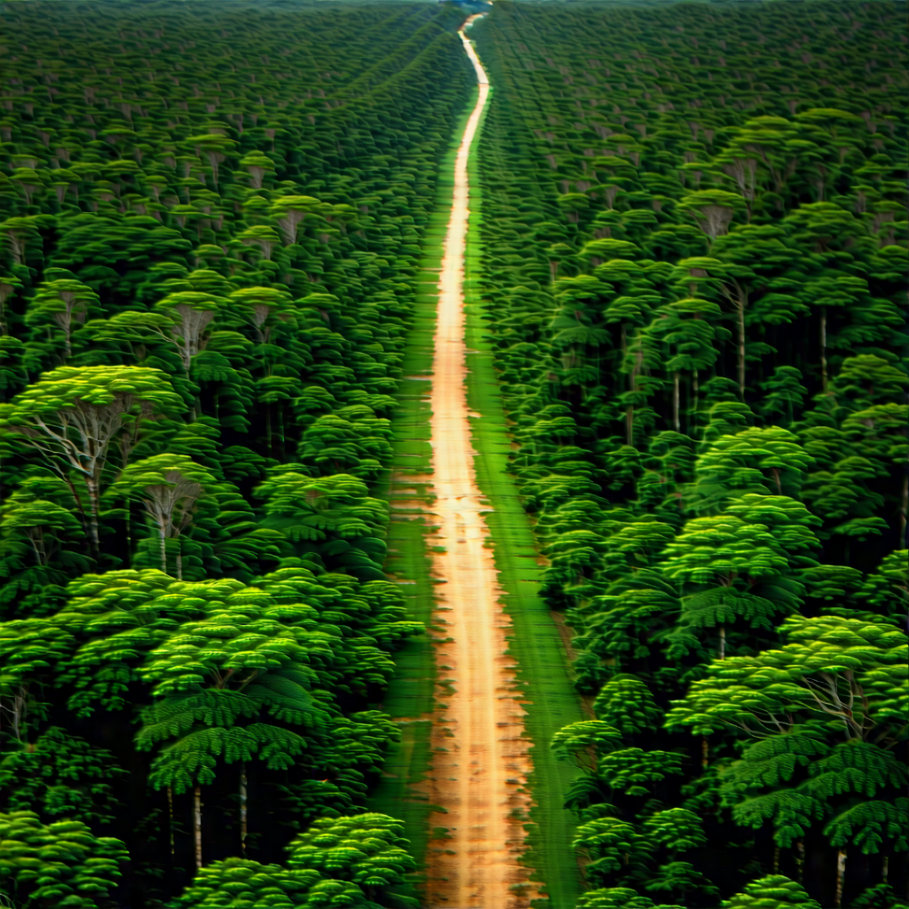 Nature Aerial Photography: Path through tropical jungle