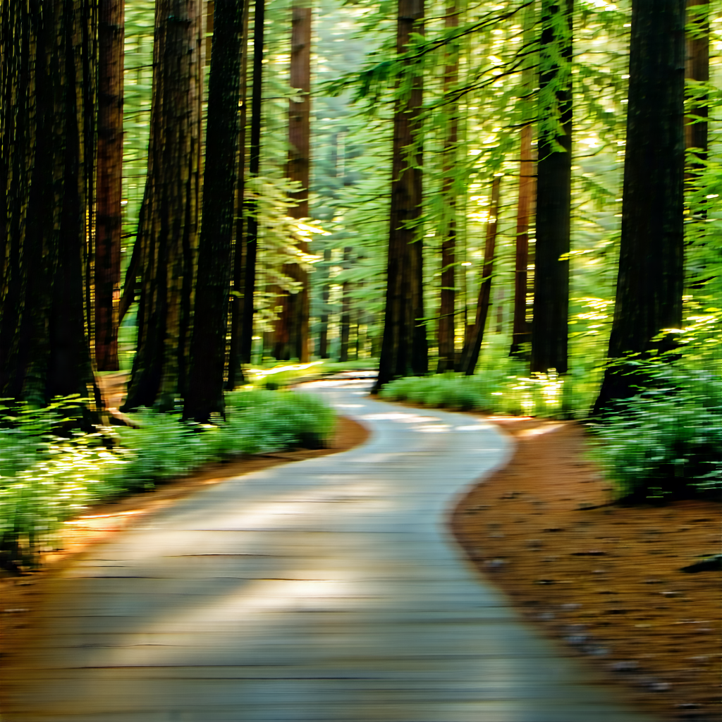 Nature Long Exposure Photography: Path through redwood (forest:1.5)