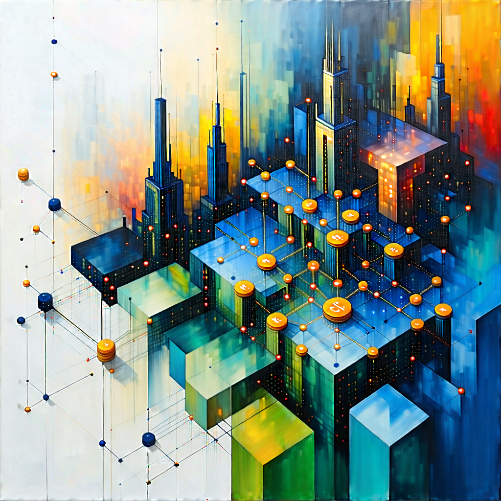 Tech Gouache Painting: Blockchain network visualization