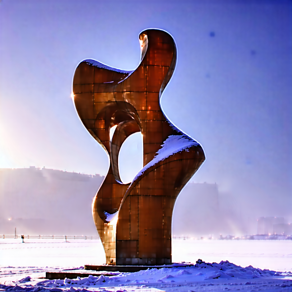 Urban Hdr Photography: Modern Sculpture With Snow Covering With Large, Metal