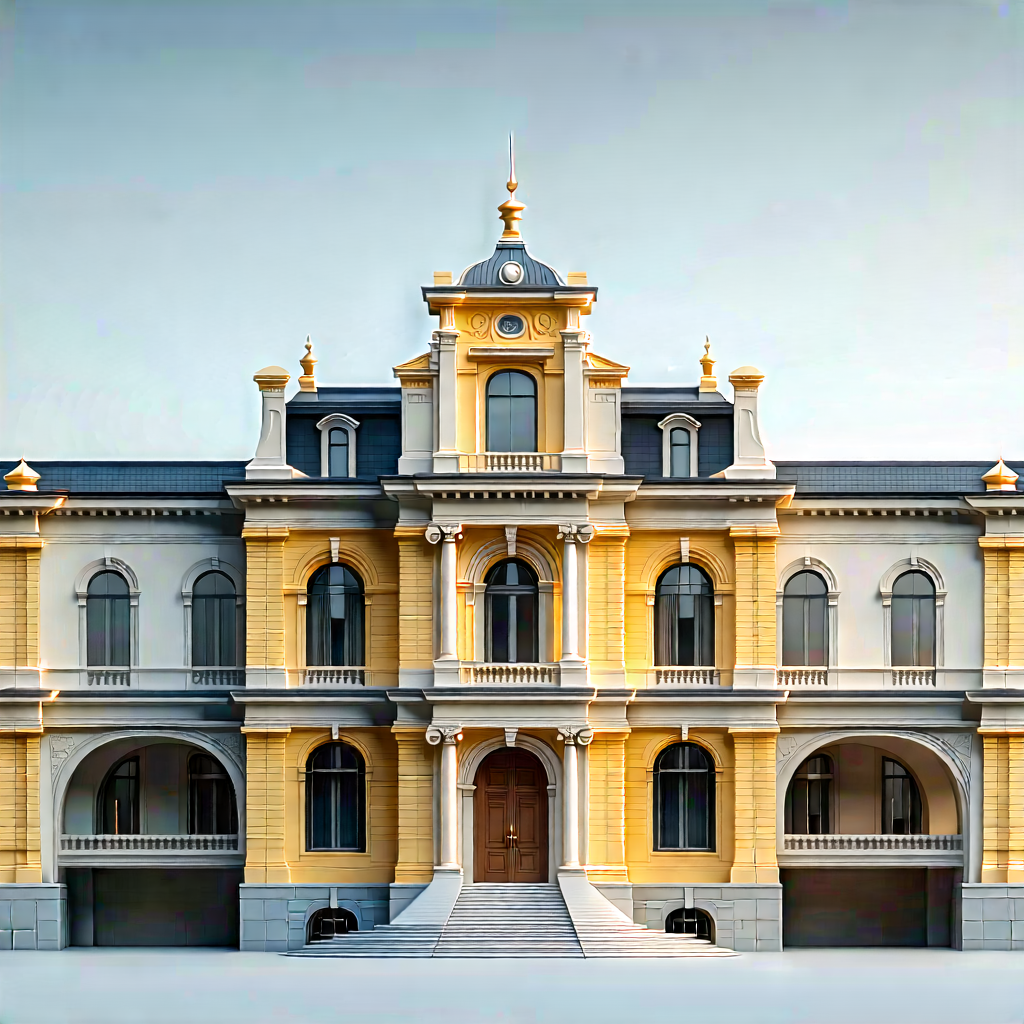 Urban Octane Render: Historic Building With (minimalist:1.1) (design:1.19) With Large, Yellow