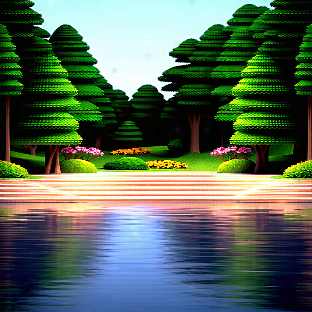 Nature Tilt-shift Photography: Tranquil Pond Surrounded By Lush Vegetation With Image, There