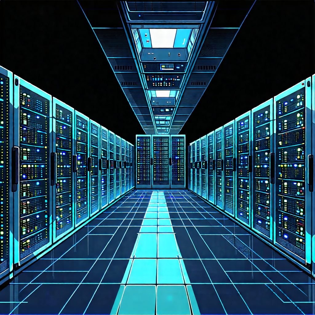 Tech Ink Drawing: Server Rack With Data Streams With Image, There