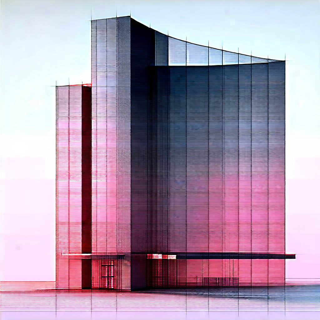 Urban Charcoal Drawing: Glass Office Tower With Minimalist (design:1.17) With Large, Modern