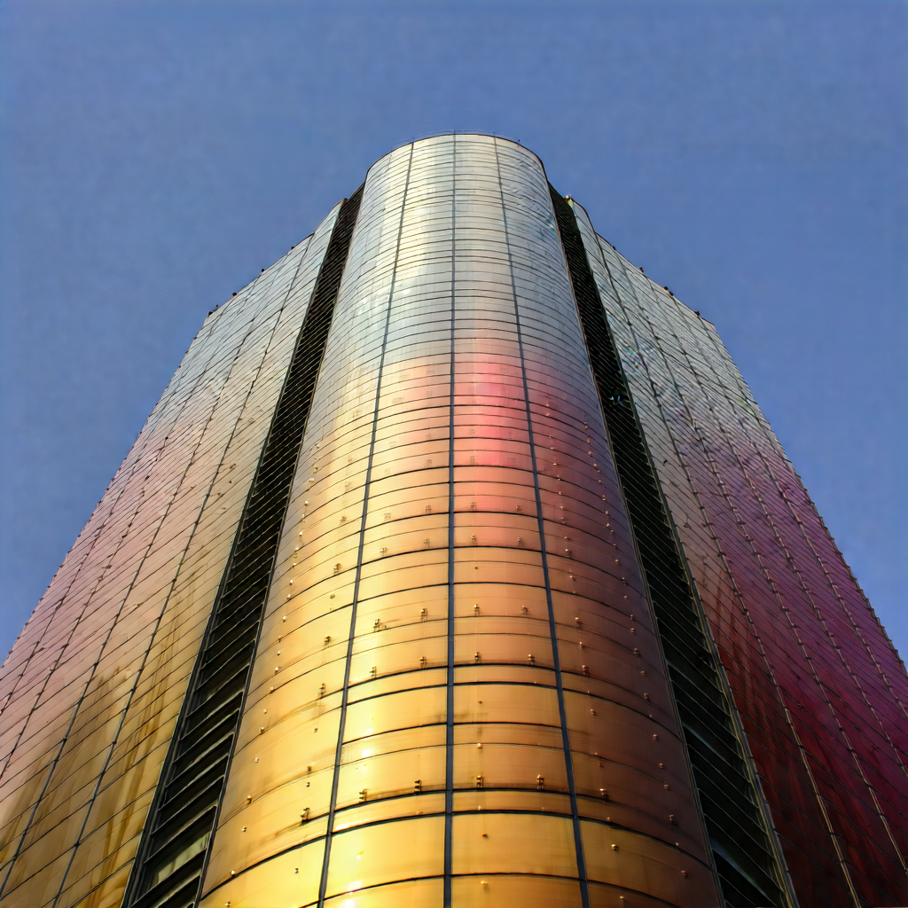 Urban Architectural Photography: Skyscraper With Artistic Facade With Tall, Multi-colored