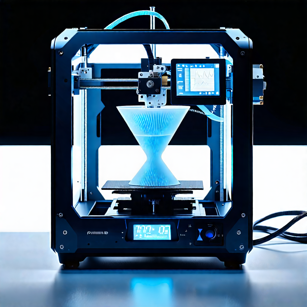 Tech Concept Art: 3d Printer With Data Streams With Printer Process