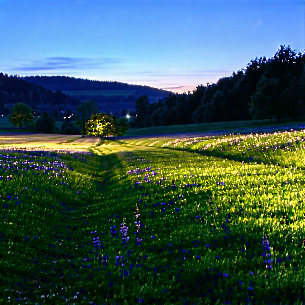 Nature Commercial Photography: Meadow During Blue Hour With Beautiful Field