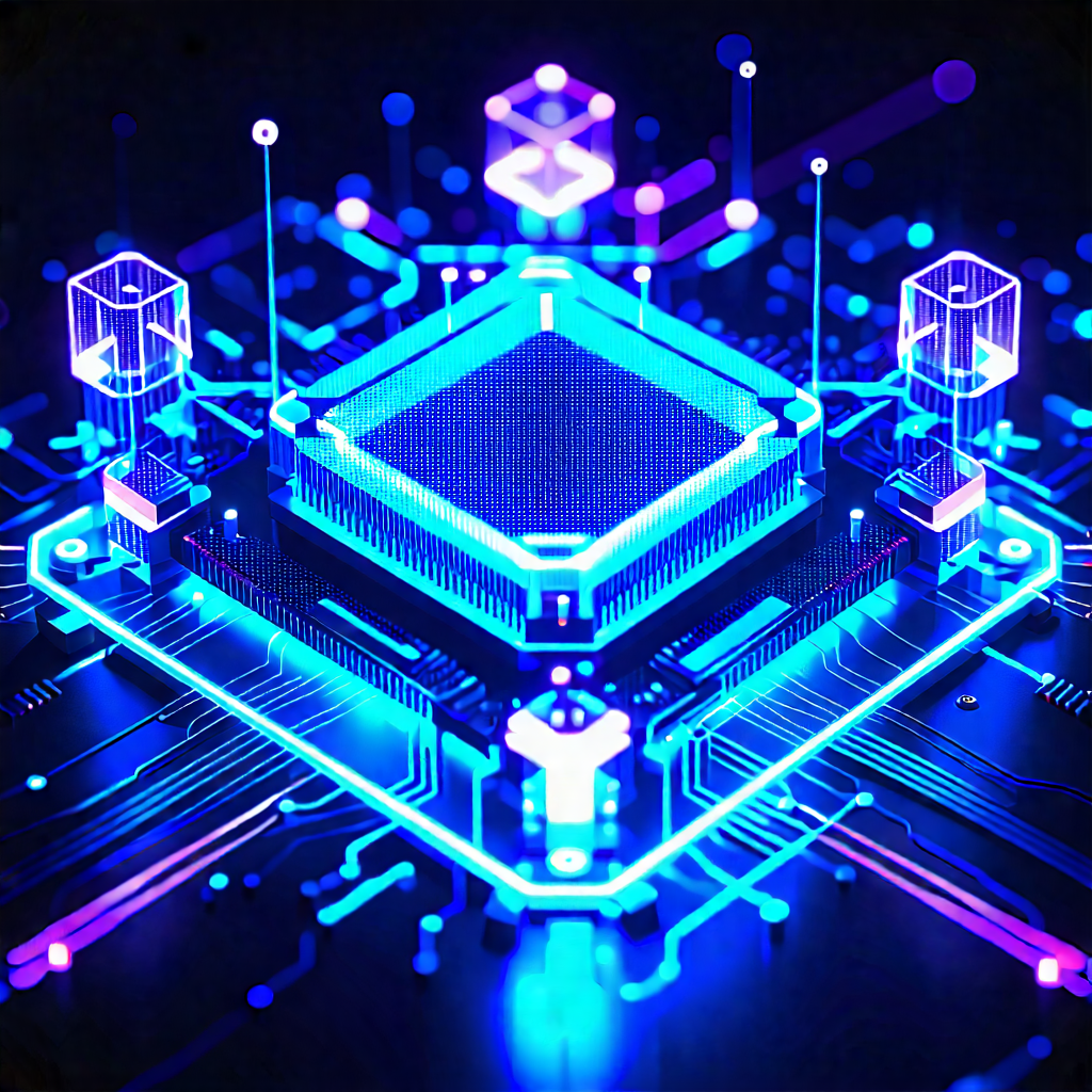 Tech Low Poly: Quantum Computer With Neon Accents With Image, There
