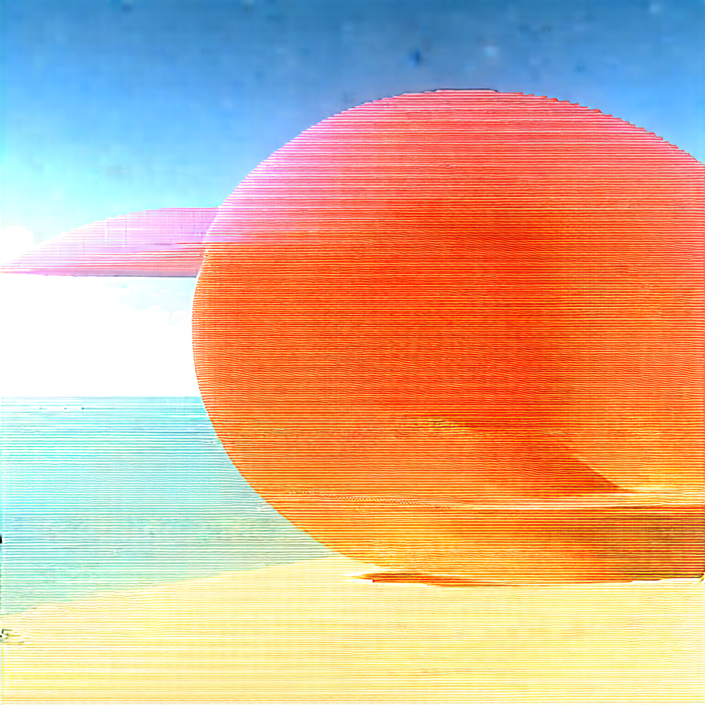 Nature 3d Render: Cherry Blossoms In Coastal Environment With Large Orange
