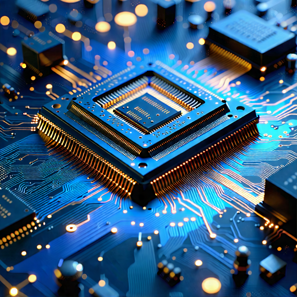Tech Landscape Photography: Microchip with data streams