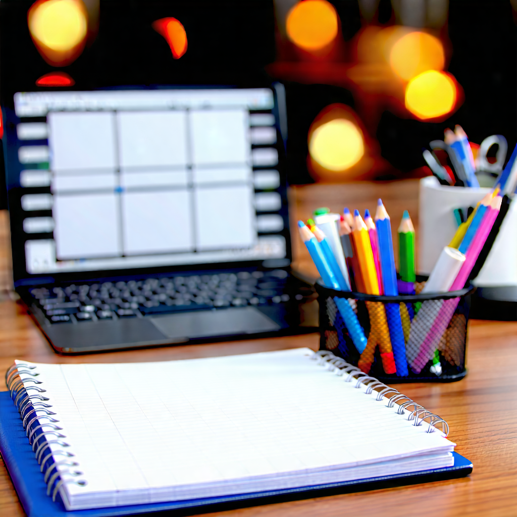 Business Cinema 4d: Workplace With Notebooks And Pens On Desk With Wooden Desk