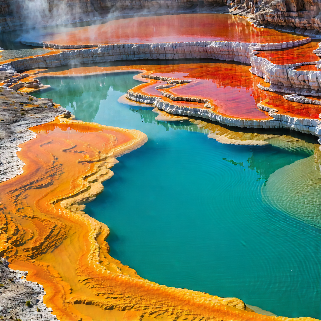 Nature Drone Photography: Hot Spring Surrounded By Rocky Shores With Beautiful Natural