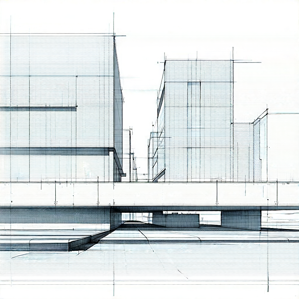 Urban Pencil Sketch: Urban Street With Modern Architecture With Large Building