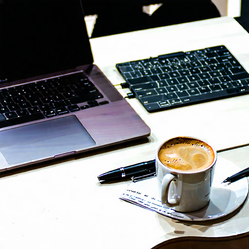 Business Professional Photography: Workplace With Laptop And Coffee On Desk With Laptop Computer
